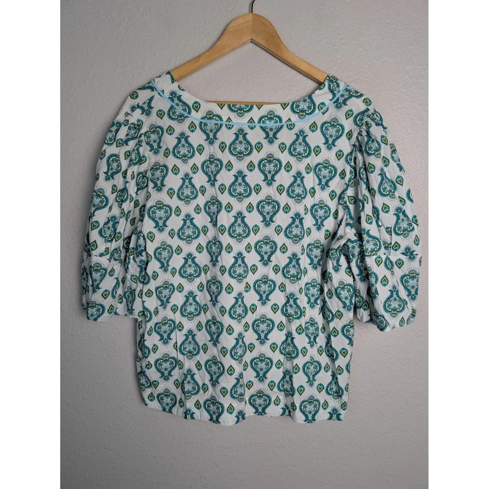 LOFT Blouse Womens L White Paisley V-Neck 3/4 Sleeve Cotton Rayon Lightweight - Picture 5 of 7